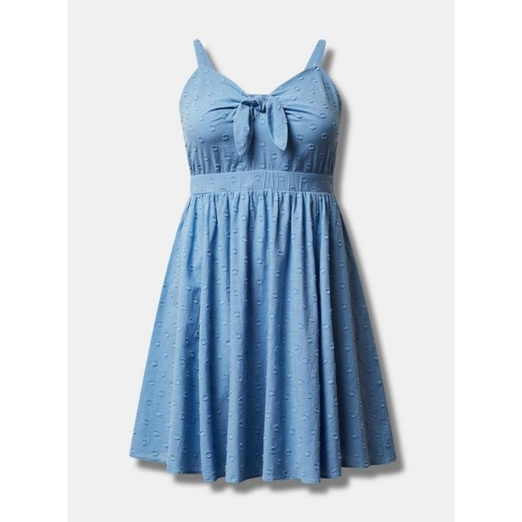 Torrid Mini Embroidered Challis Tie Front Eyelet Blissful Blue 4X Skater Dress - Picture 1 of 4